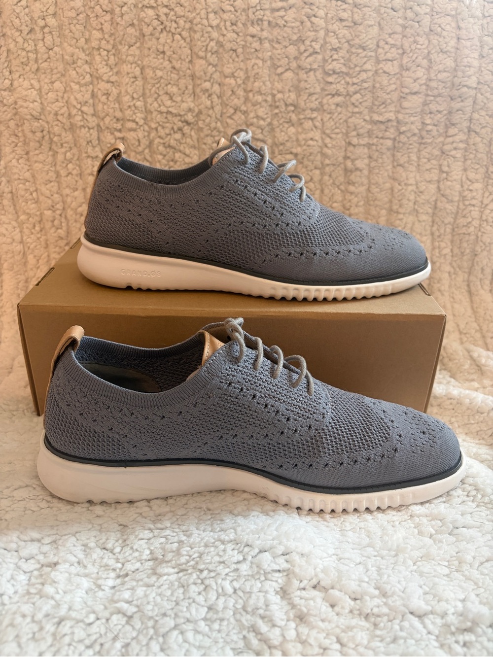 Cole Haan Gray Knit Wingtip Oxfords with White Sole